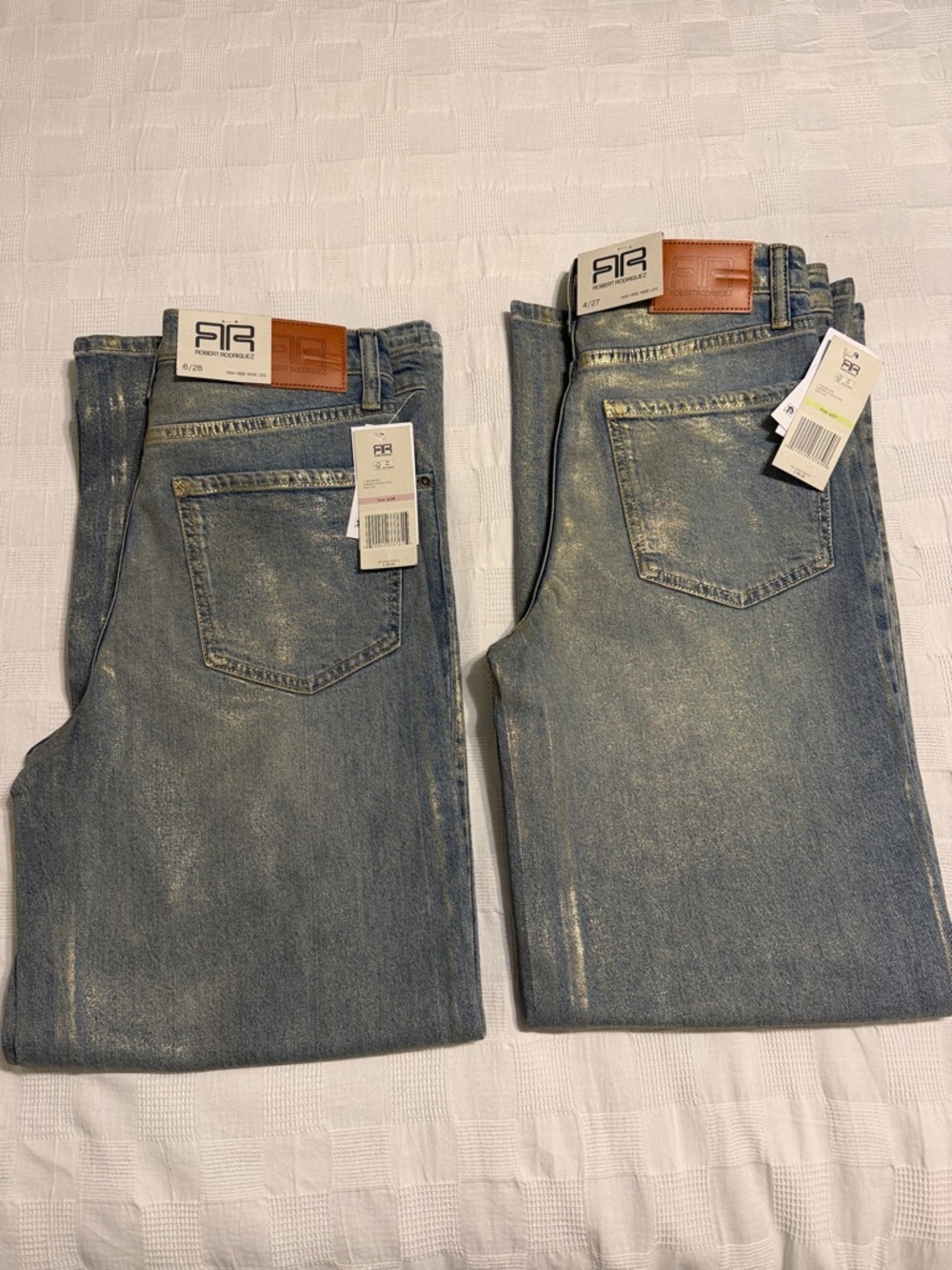 Robert Rodriguez Women’s High Rise Wide Leg Aurora Gold Foil Jeans - NWT